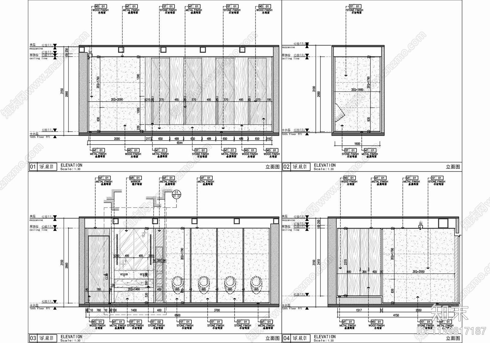 1200㎡办公室cad施工图下载【ID:1139817187】