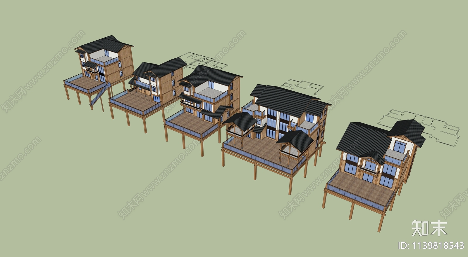 中式土家吊脚楼SU模型下载【ID:1139818543】
