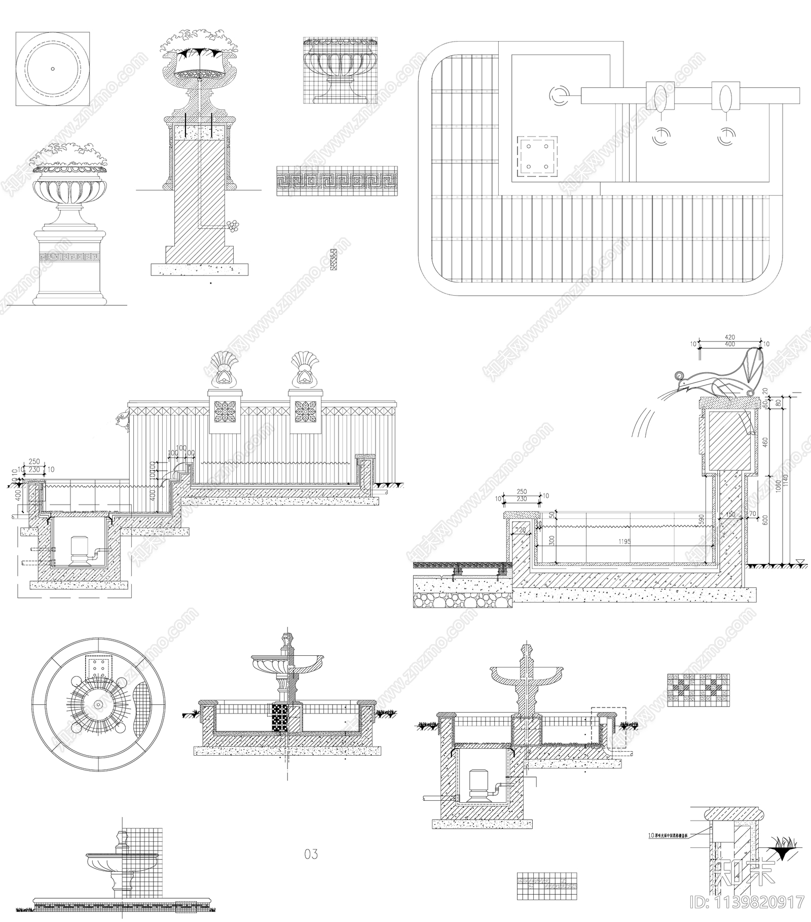 花园景观园林景观小品cad施工图下载【ID:1139820917】