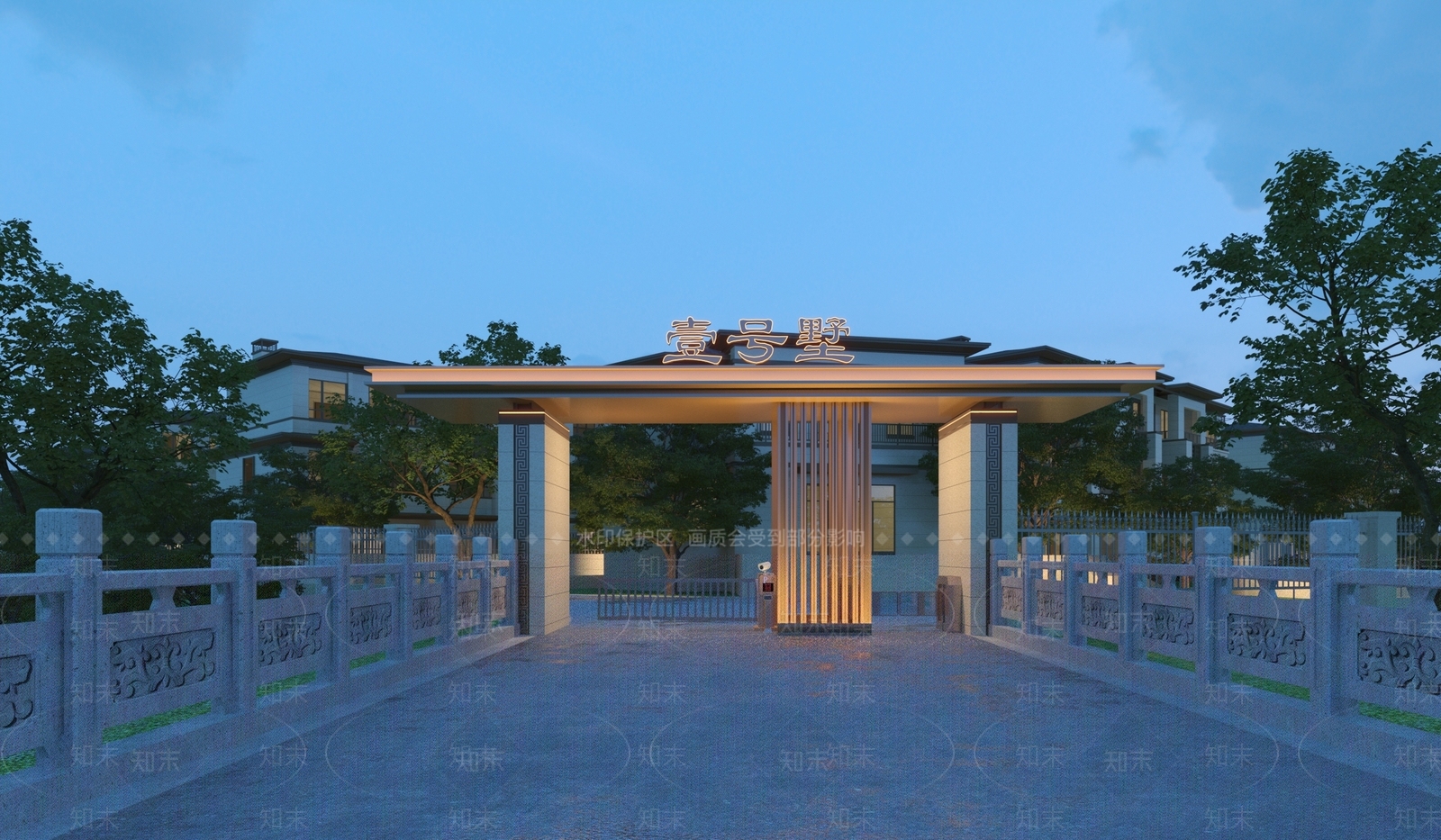 新中式别墅入口大门3D模型下载【ID:1139863715】