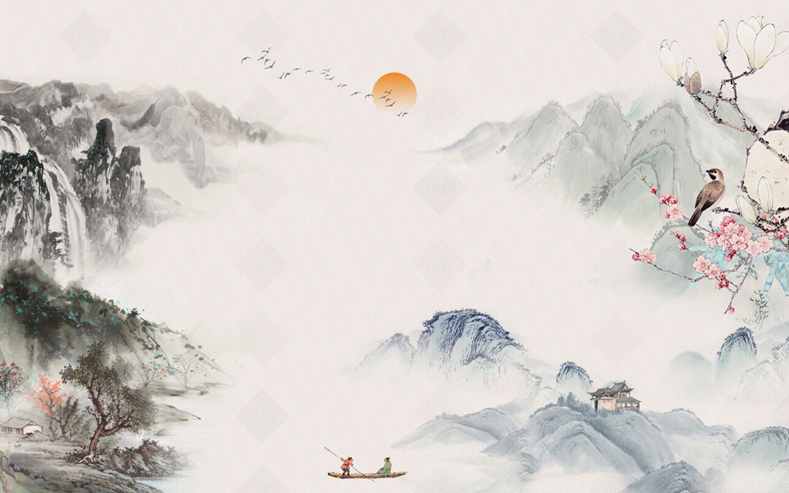 新中式山水画贴图下载【ID:1139828137】_【知末网贴图库】