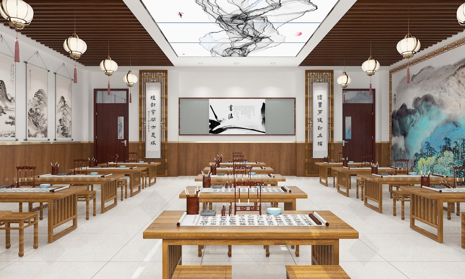 新中式书法教室SU模型下载【ID:1139828517】