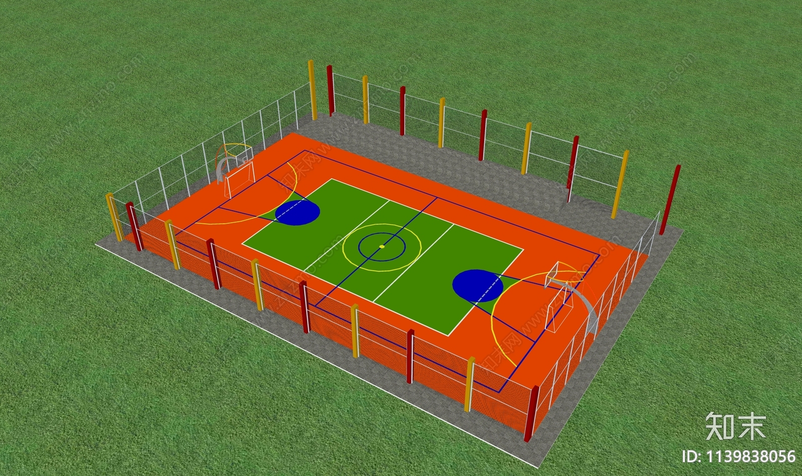 现代室外篮球运动场地SU模型下载【ID:1139838056】