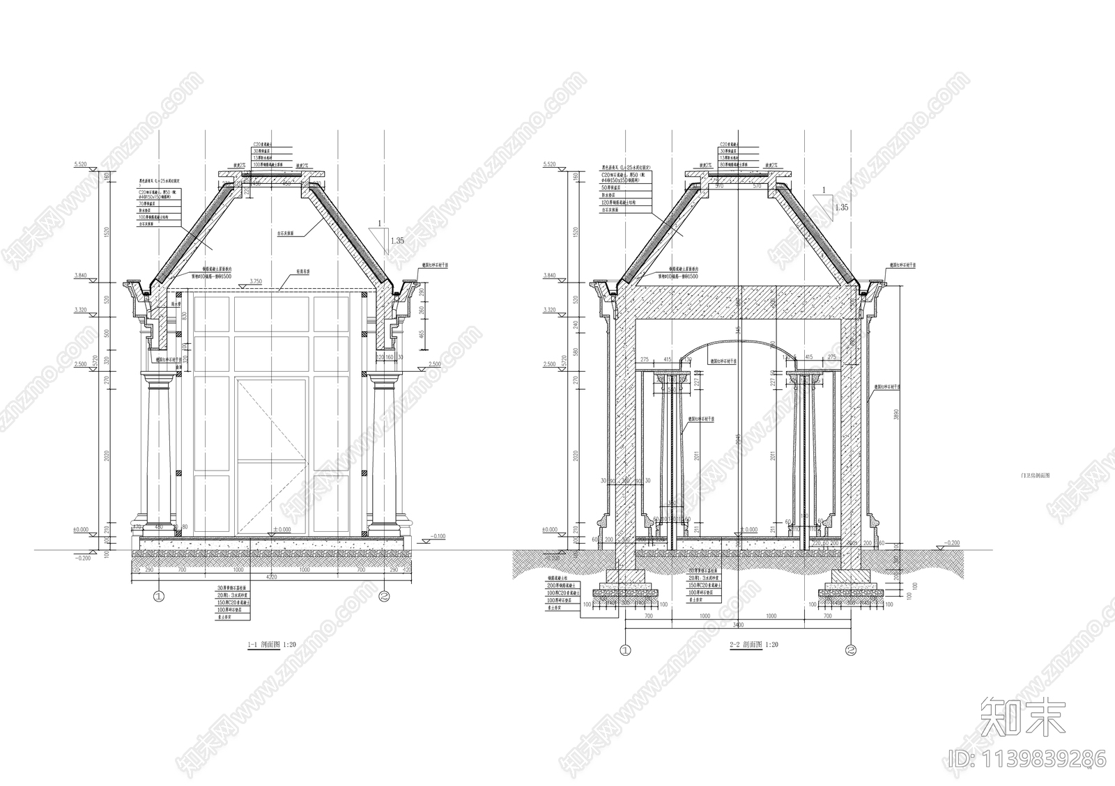 简欧门卫房建筑详图cad施工图下载【ID:1139839286】