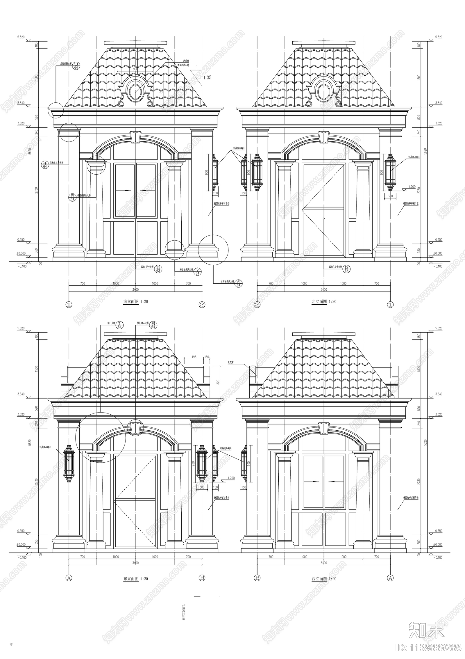 简欧门卫房建筑详图cad施工图下载【ID:1139839286】