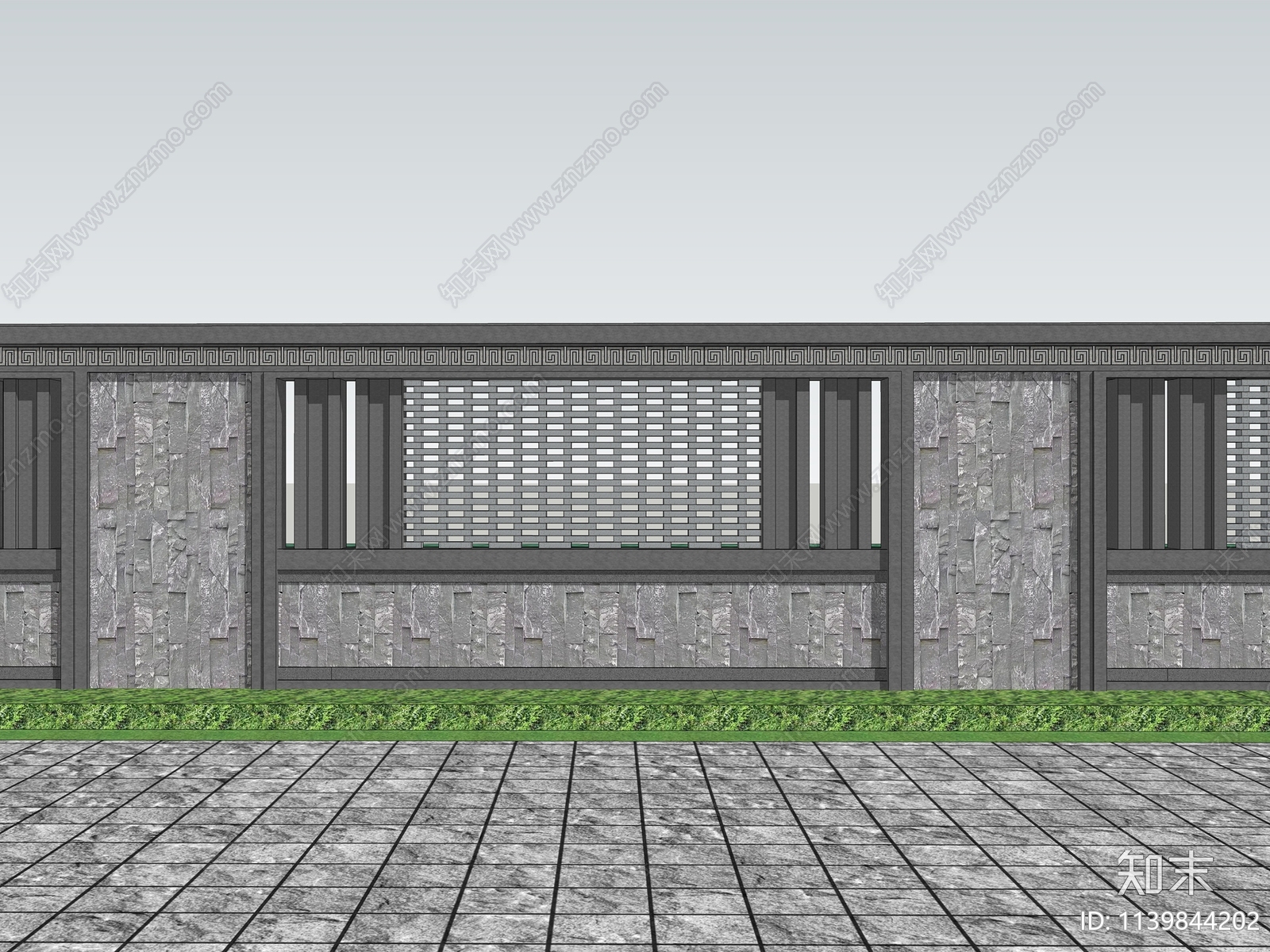 新中式镂空景墙围墙SU模型下载【ID:1139844202】