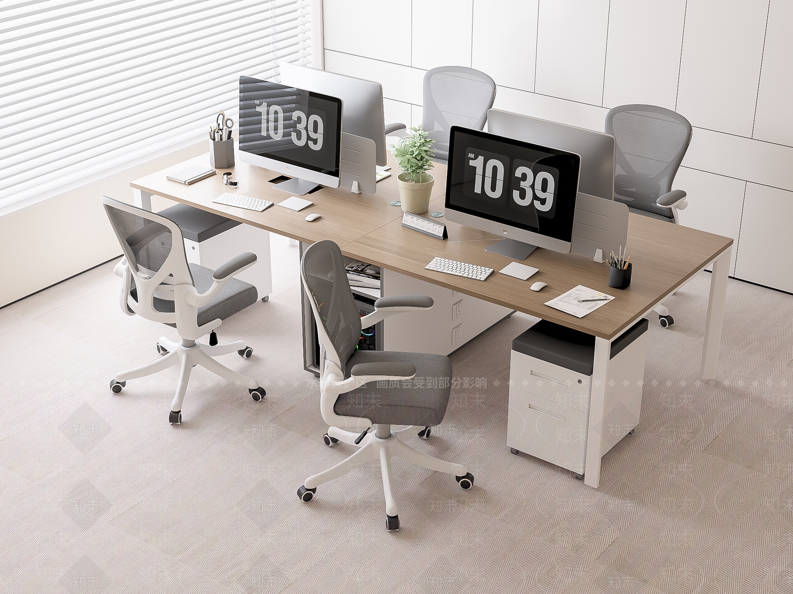 现代办公桌椅组合3D模型下载【ID:1139851122】