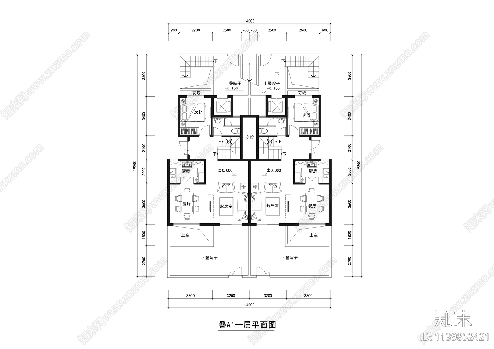 多层叠墅户型平面图施工图下载【ID:1139852421】