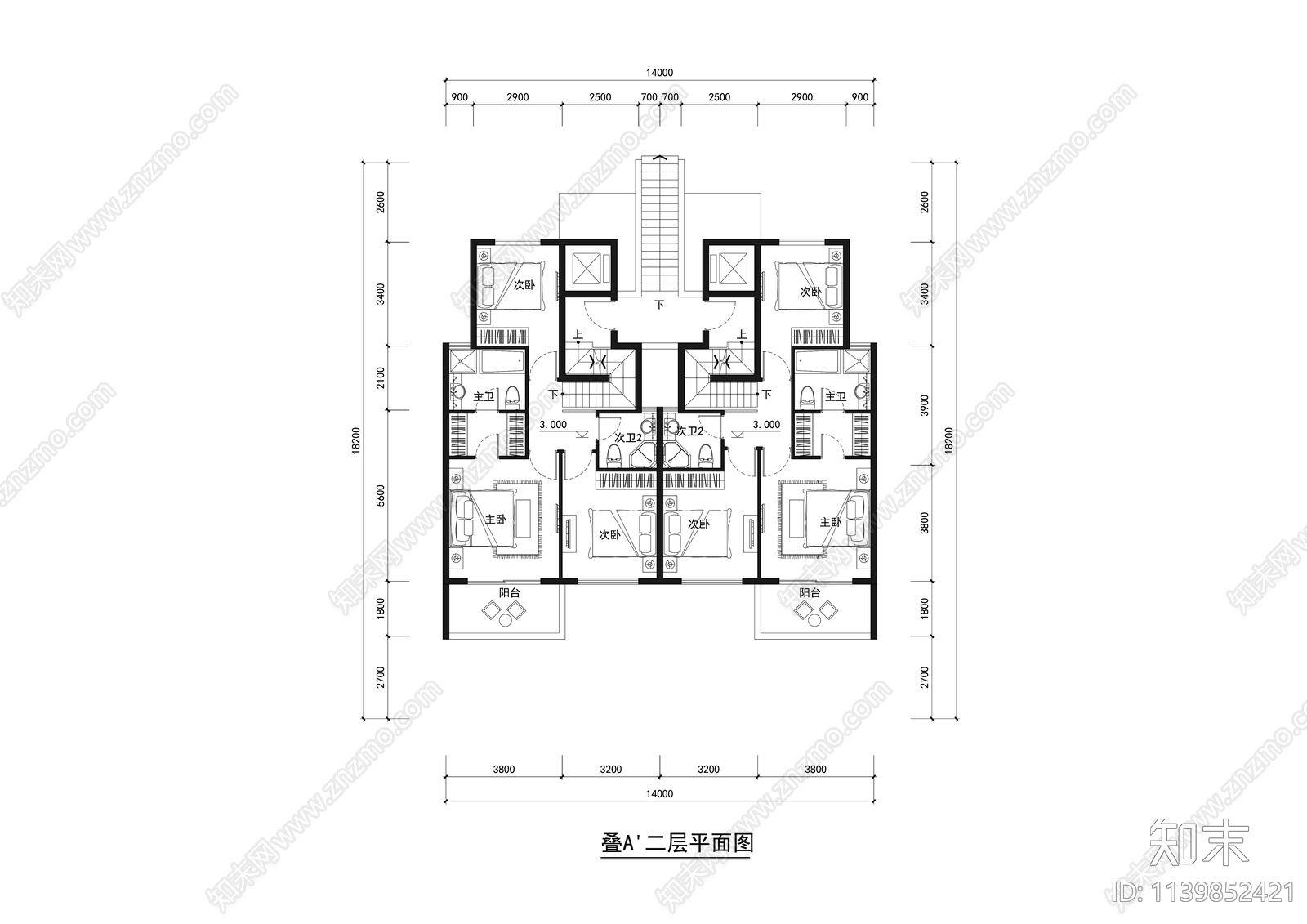 多层叠墅户型平面图施工图下载【ID:1139852421】