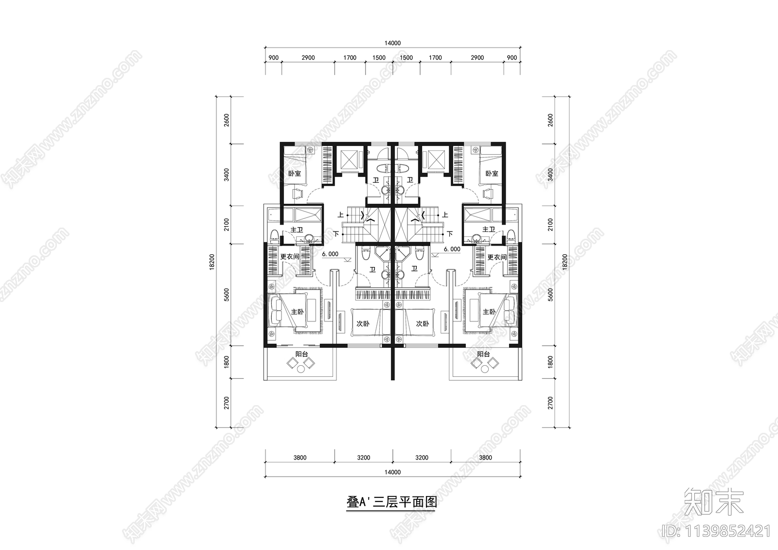 多层叠墅户型平面图施工图下载【ID:1139852421】