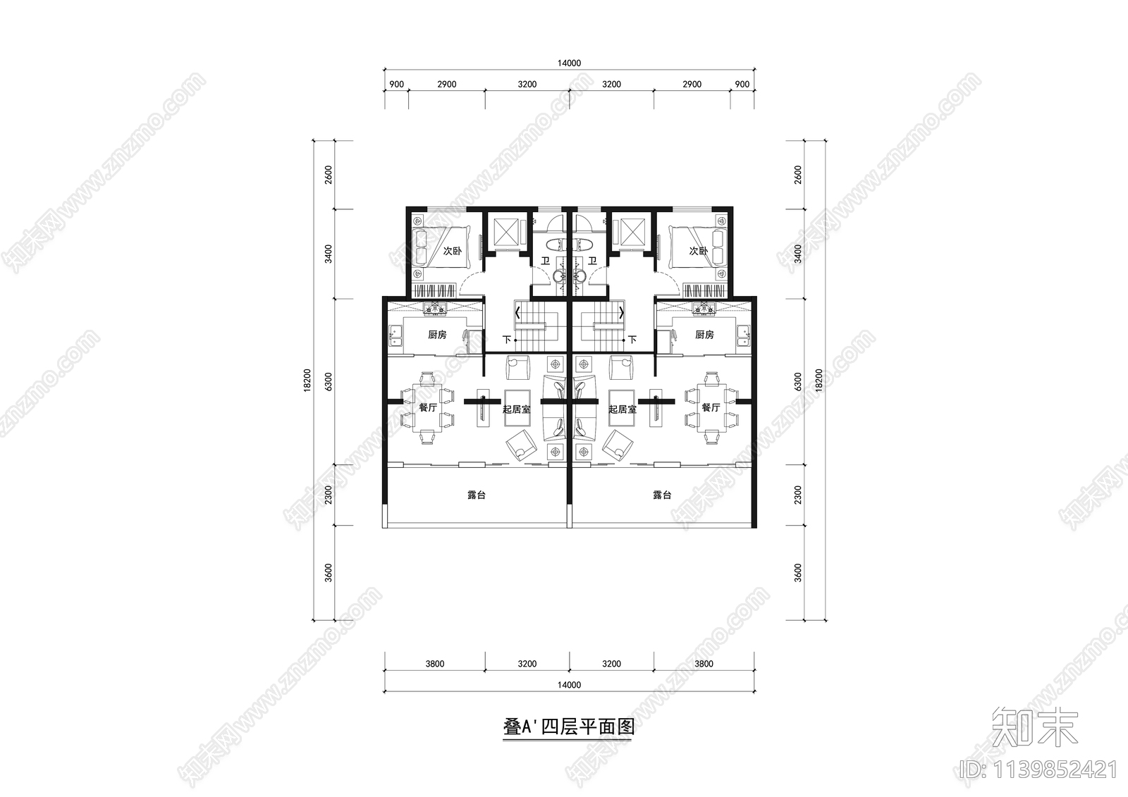 多层叠墅户型平面图施工图下载【ID:1139852421】