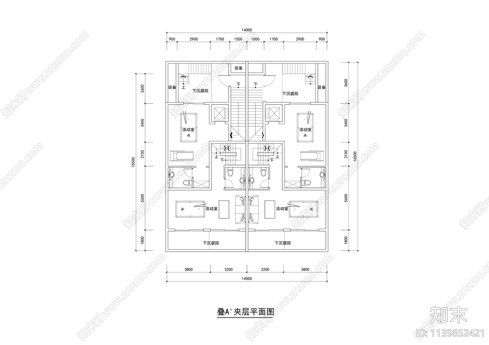 多层叠墅户型平面图施工图下载【ID:1139852421】