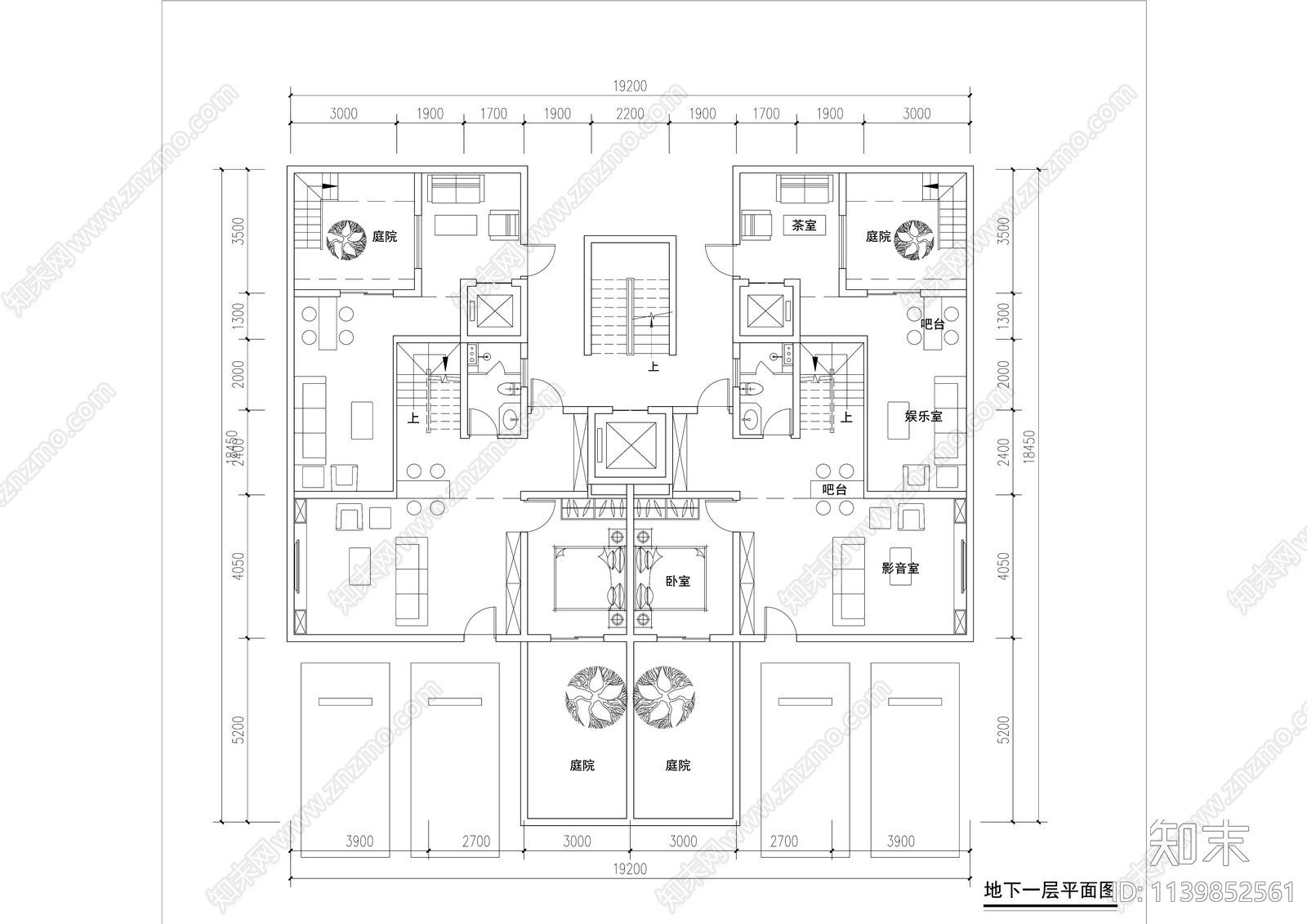 多层叠墅户型平面图施工图下载【ID:1139852561】