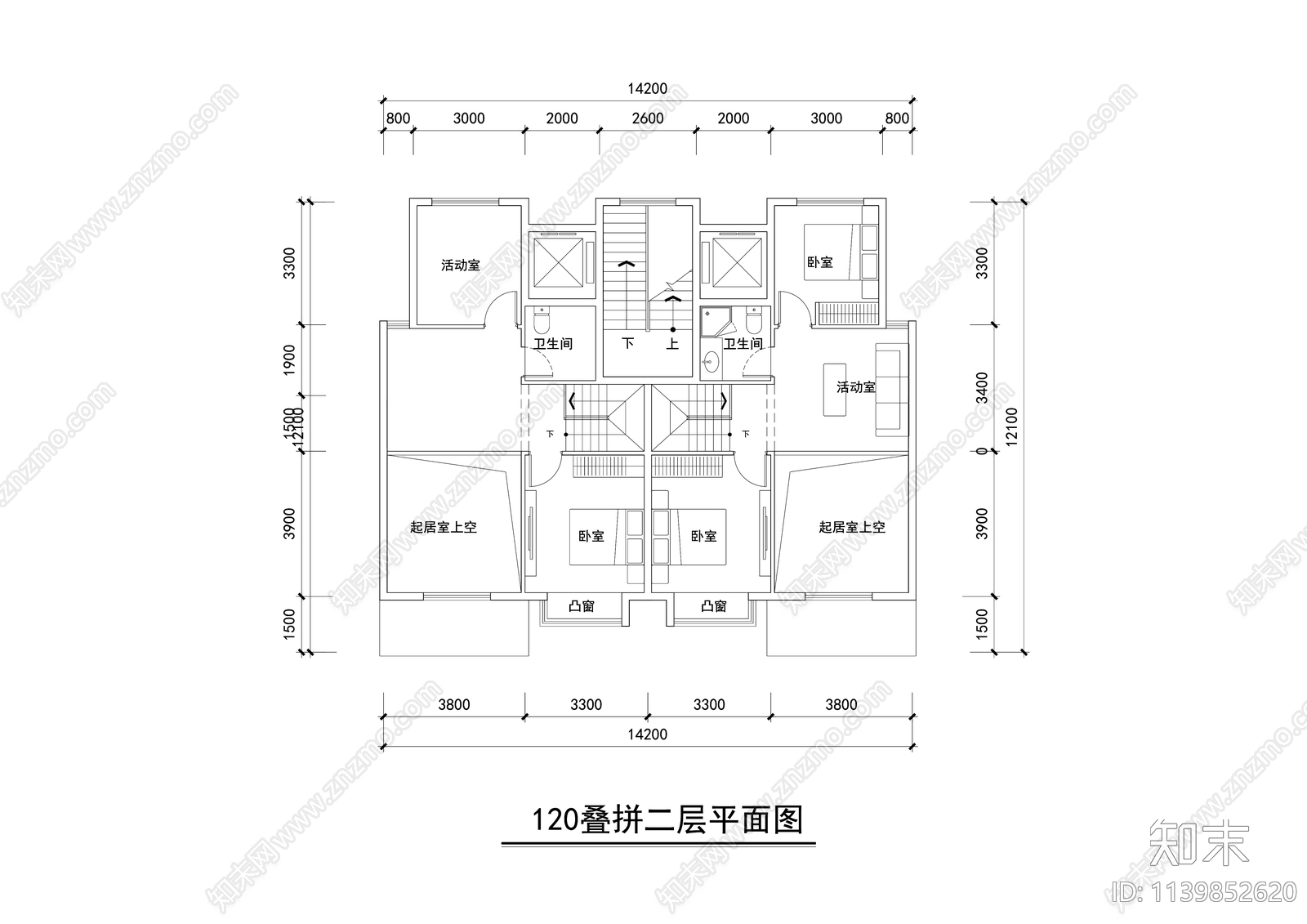 多层叠墅户型平面图施工图下载【ID:1139852620】