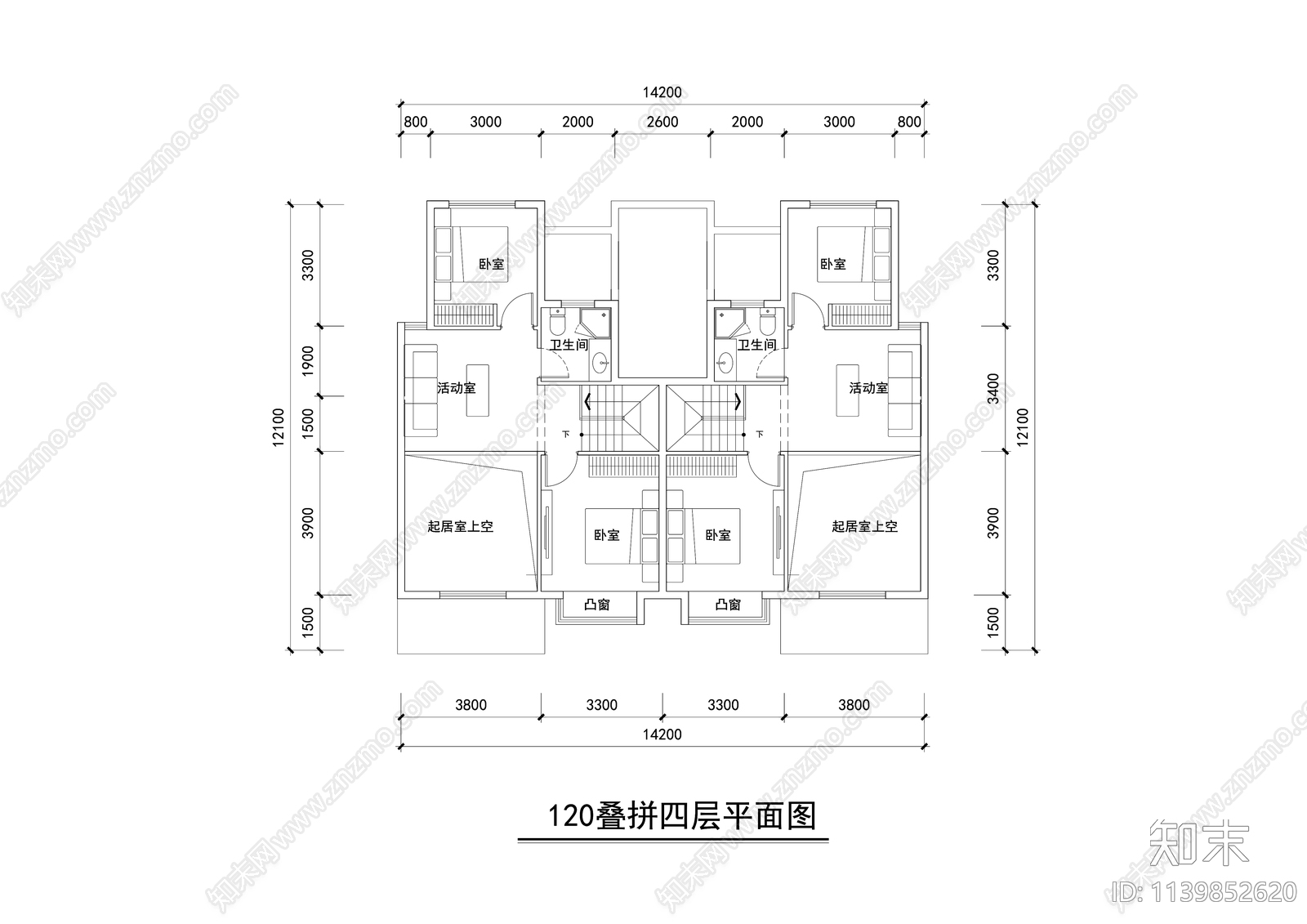 多层叠墅户型平面图施工图下载【ID:1139852620】