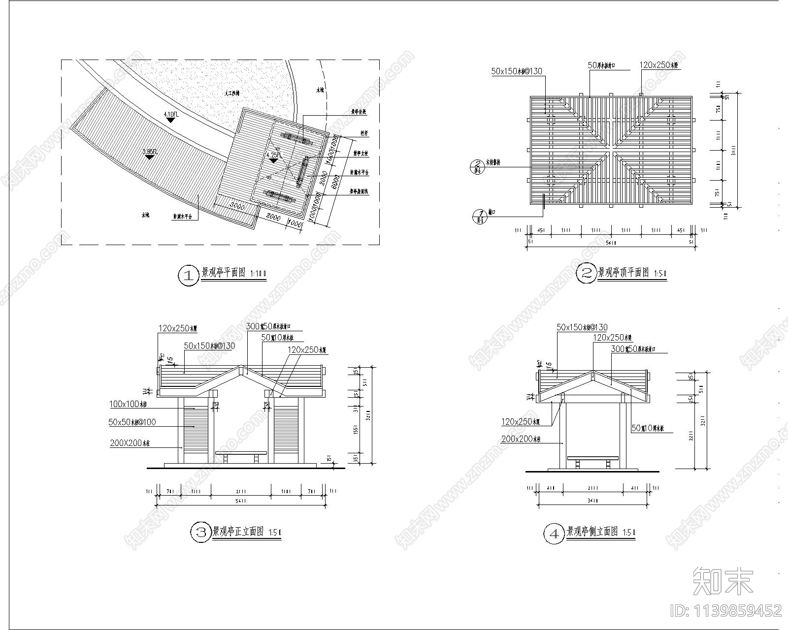 景观亭详图cad施工图下载【ID:1139859452】