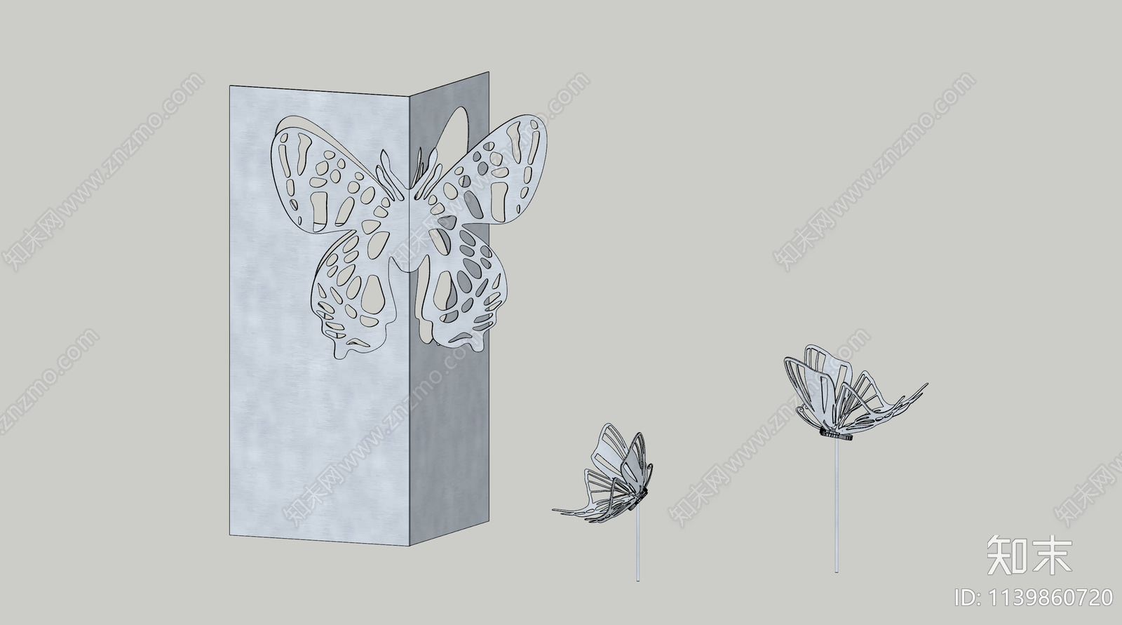 现代蝴蝶雕塑小品SU模型下载【ID:1139860720】