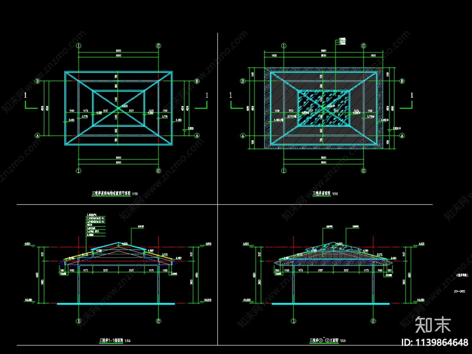 玻璃天窗采光顶景观亭cad施工图下载【ID:1139864648】