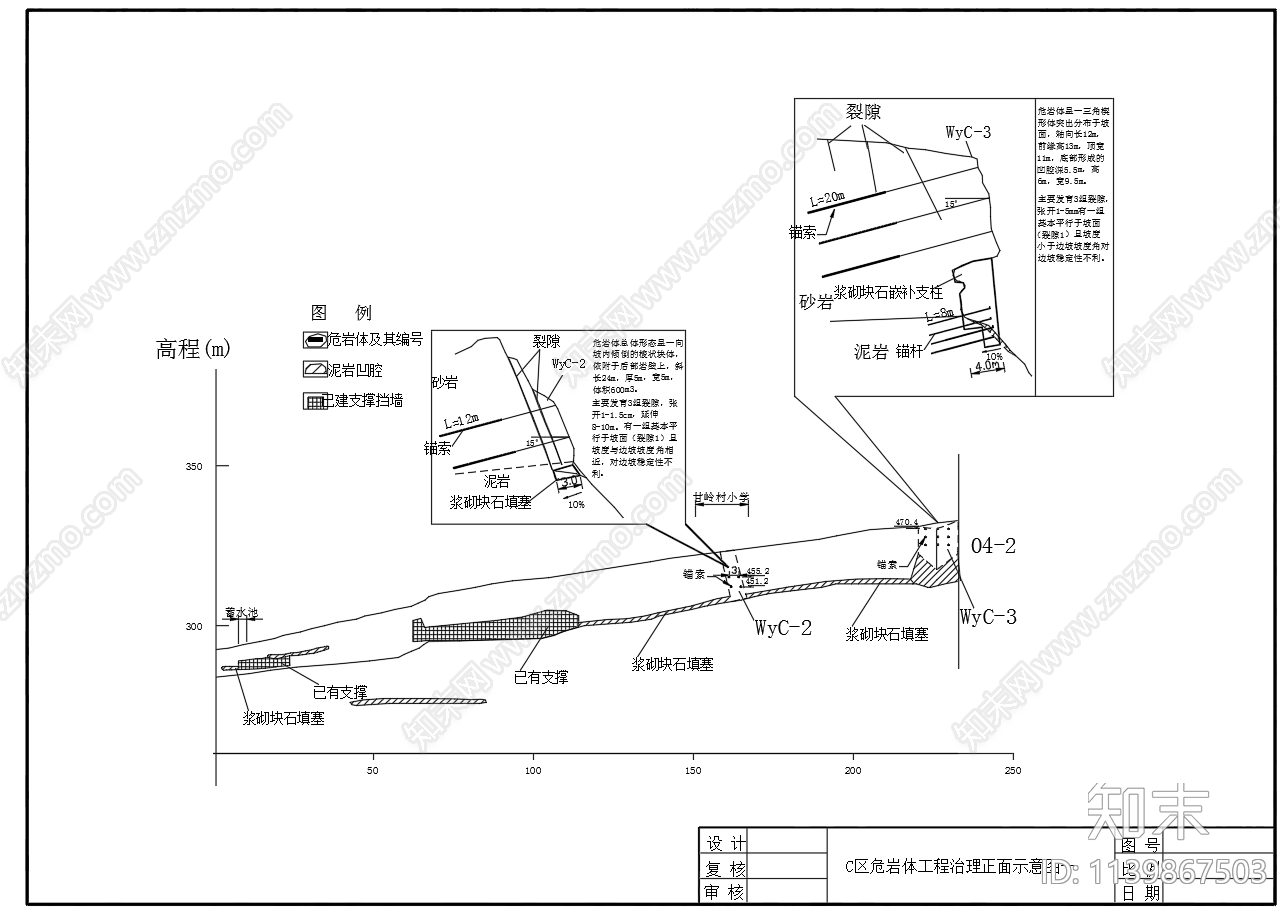 危岩工程治理平面断面大样cad施工图下载【ID:1139867503】