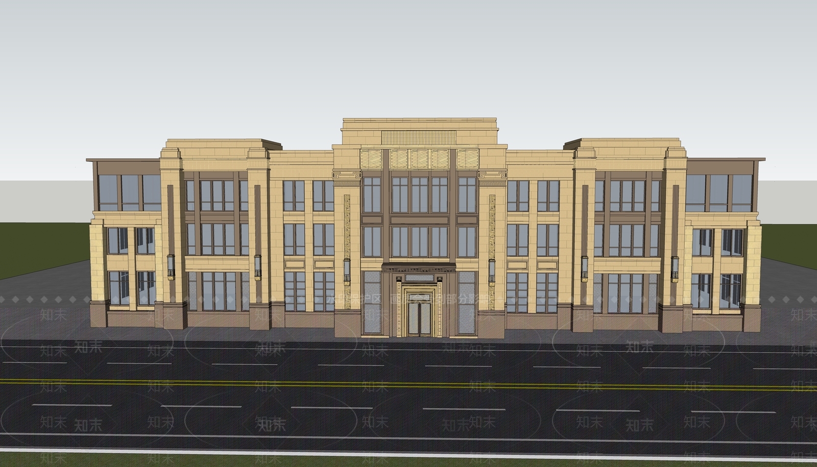 新中式售楼处建筑SU模型下载【ID:1139868275】