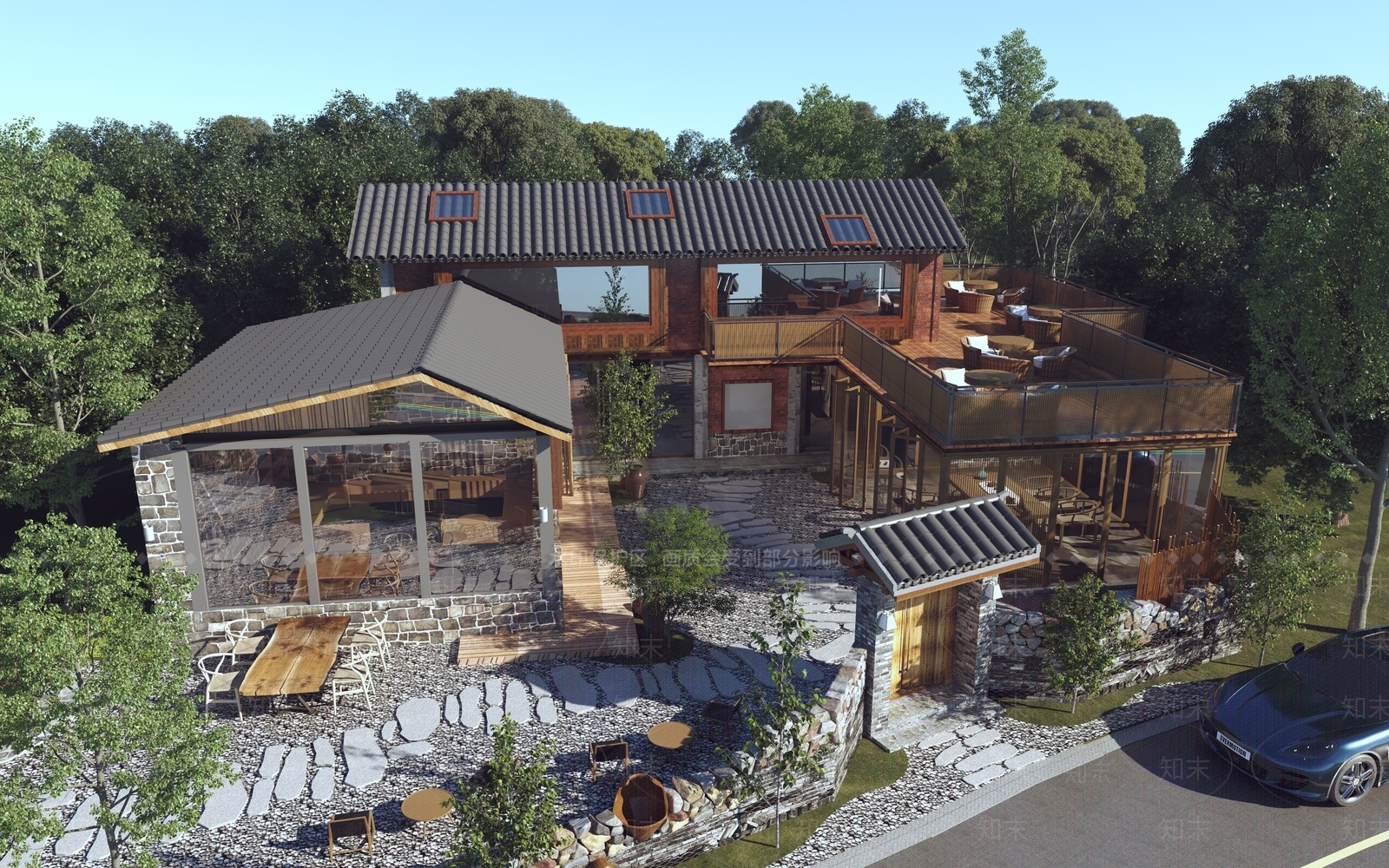 中式民宿建筑外观3D模型下载【ID:1139872897】