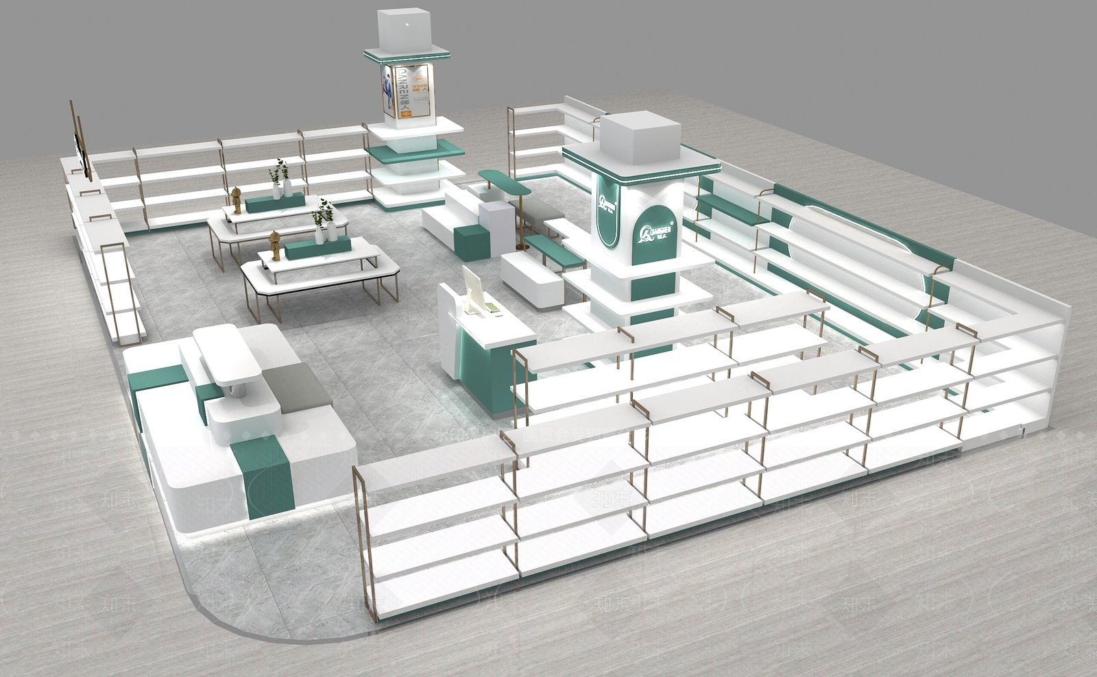 现代展台3D模型渲染效果图