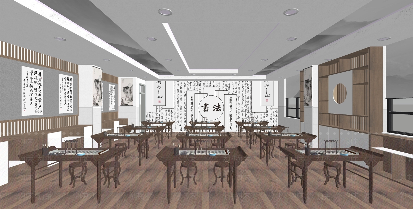 新中式书法教室SU模型下载【ID:1139874199】