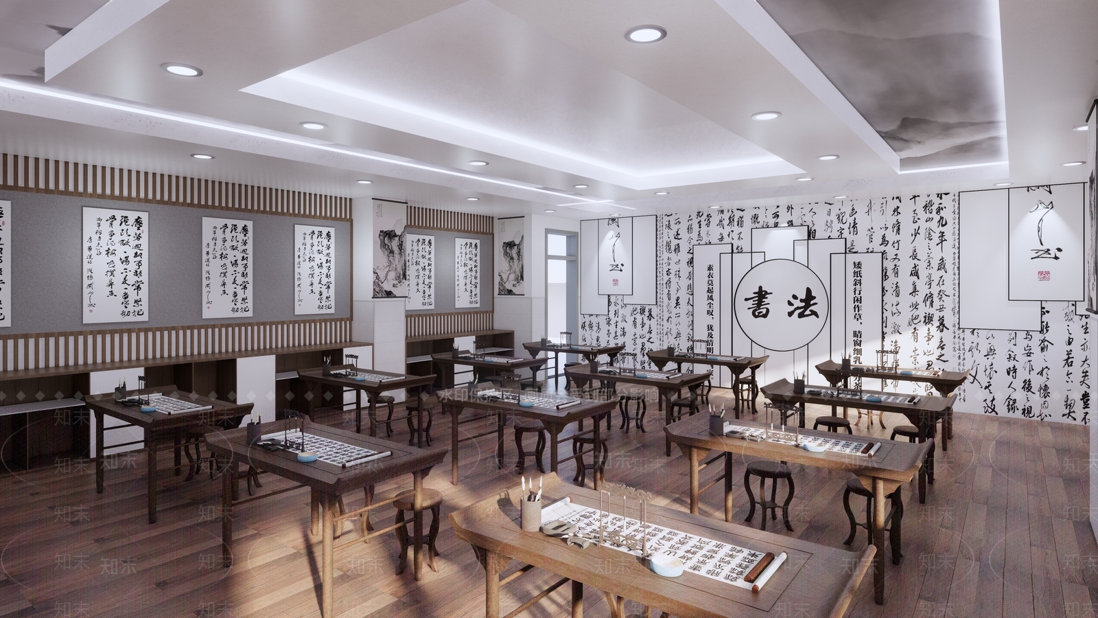 新中式书法教室SU模型下载【ID:1139874199】