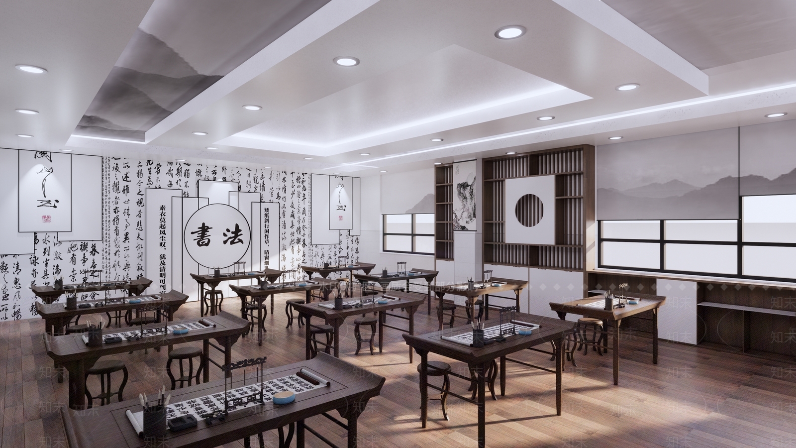新中式书法教室SU模型下载【ID:1139874199】