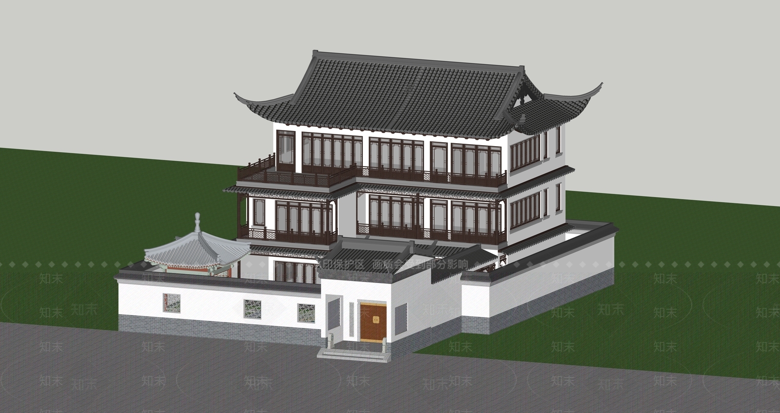 中式苏式别墅建筑SU模型下载【ID:1139892830】