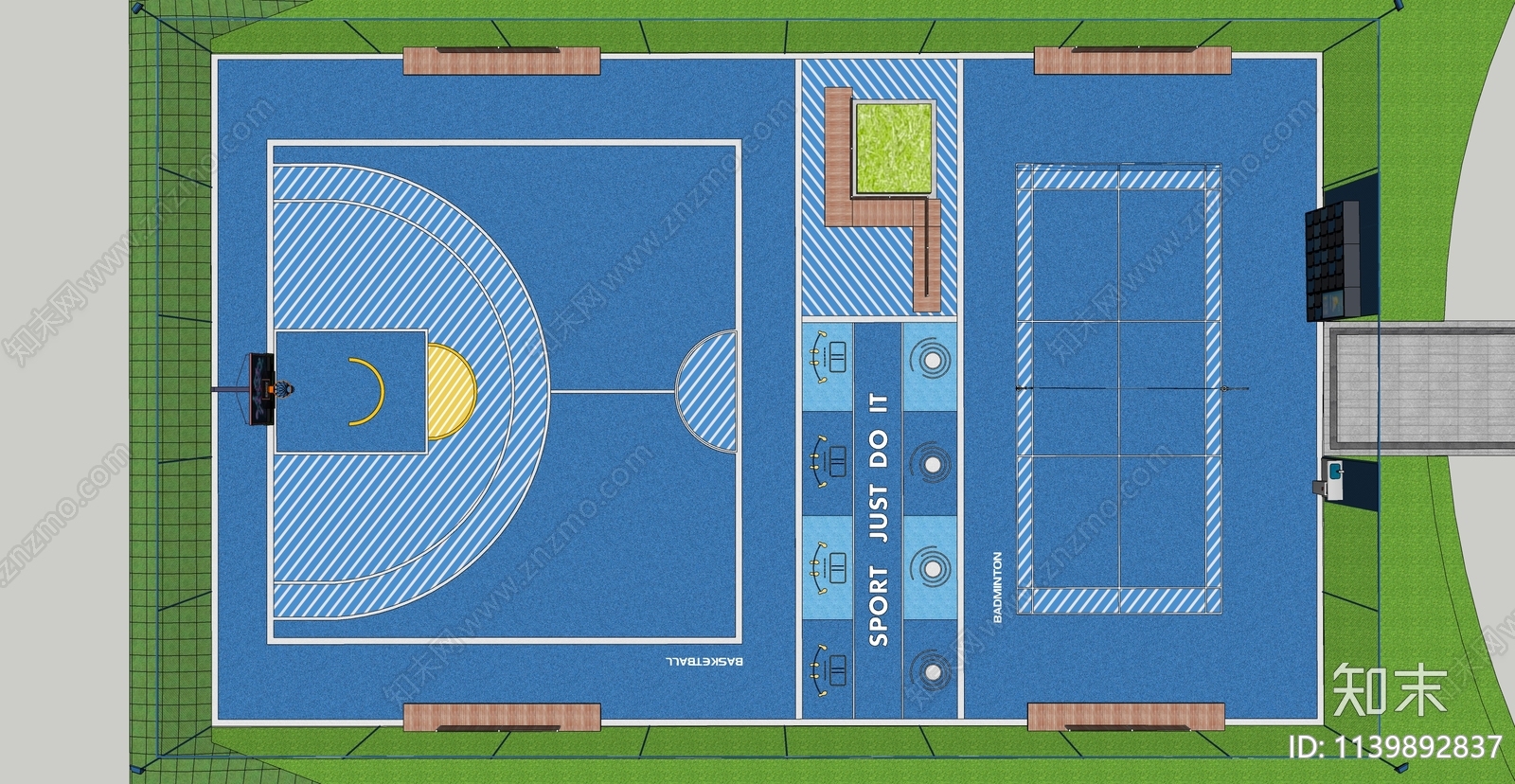 现代篮球场SU模型下载【ID:1139892837】