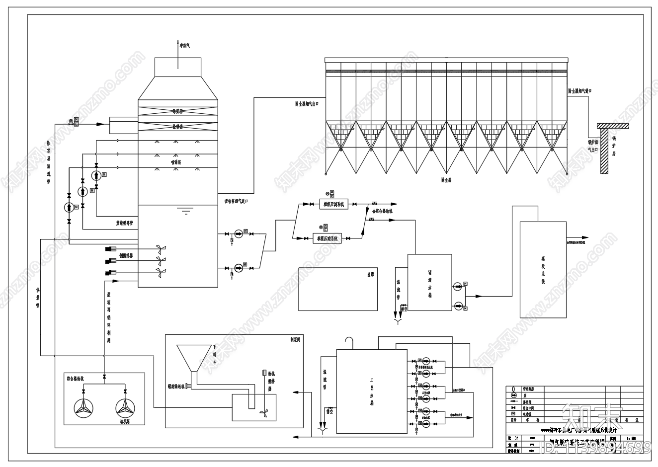 湿法烟气脱硫系统工艺流程cad施工图下载【ID:1139894699】