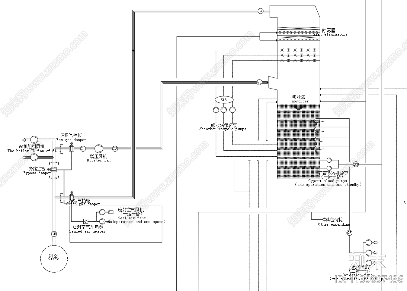 350MW湿法脱硫系统整套PID流程cad施工图下载【ID:1139897436】