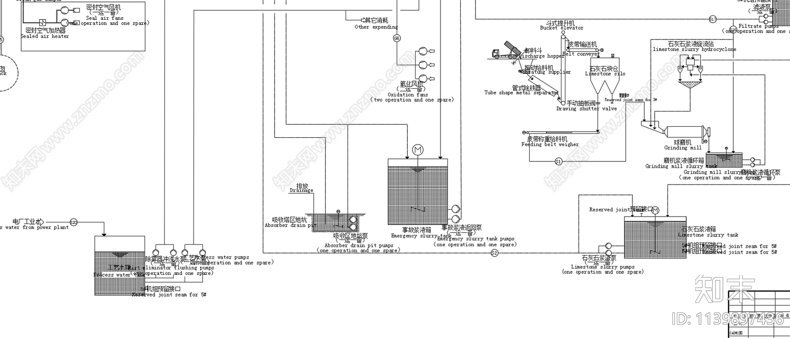 350MW湿法脱硫系统整套PID流程cad施工图下载【ID:1139897436】