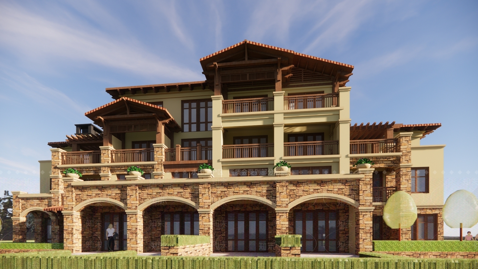 现代坡屋顶联排住宅SU模型下载【ID:1139900173】