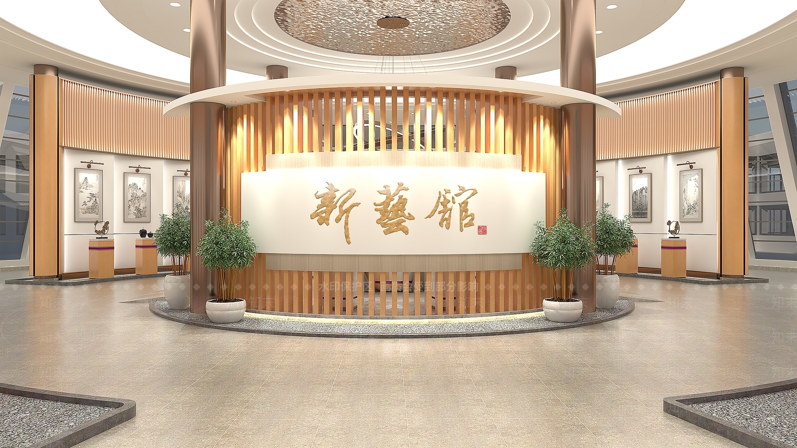 新中式主题展馆展厅SU模型下载【ID:1139900381】