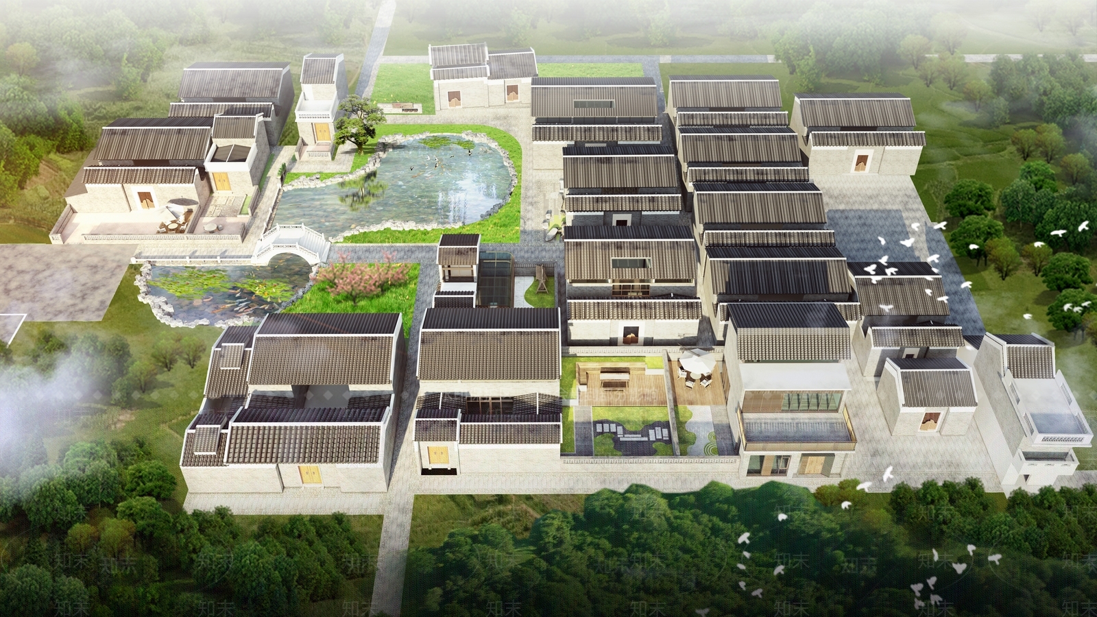 中式美丽乡村SU模型下载【ID:1139900660】