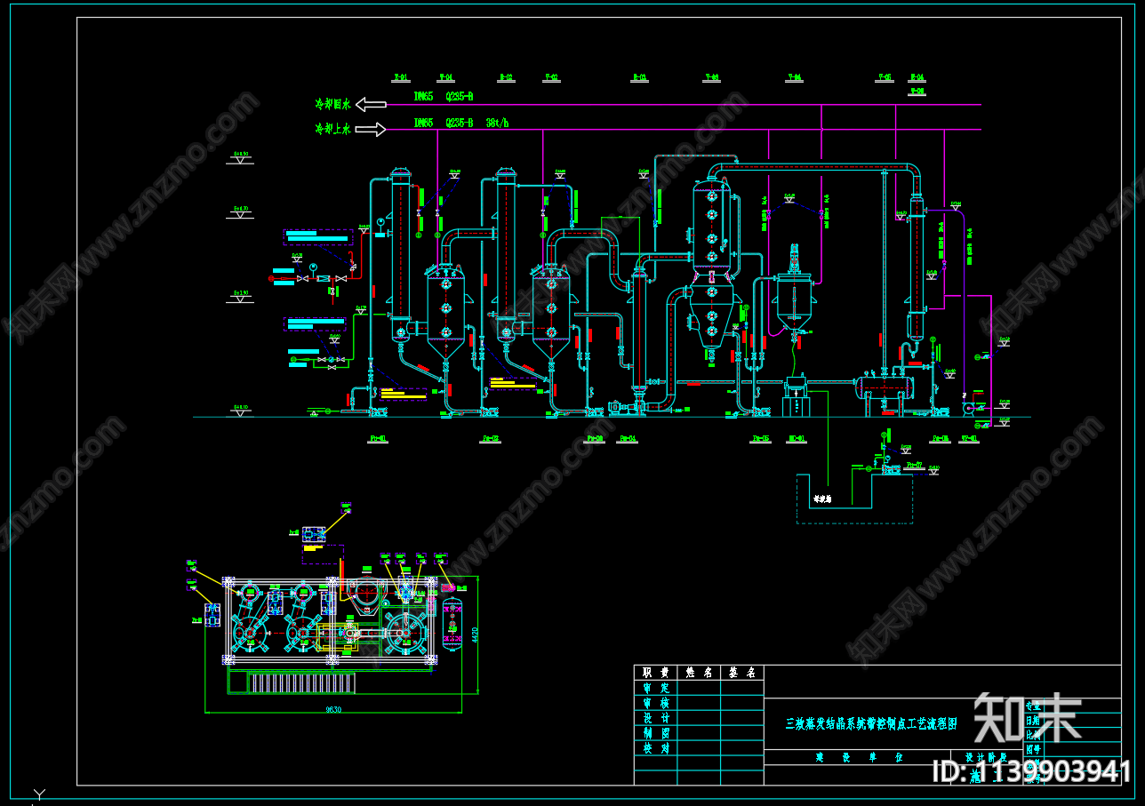 30吨带控制点三效蒸发器流程图cad施工图下载【ID:1139903941】