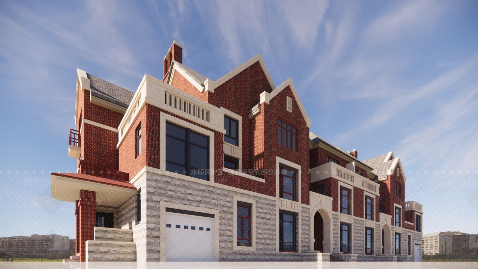 中式坡屋顶双拼别墅SU模型下载【ID:1139904256】