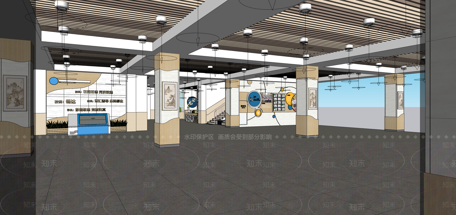 现代校园文化学校主题大厅SU模型下载【ID:1139906349】