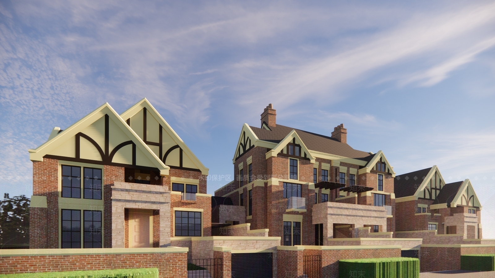 中式坡屋顶联排别墅SU模型下载【ID:1139906363】