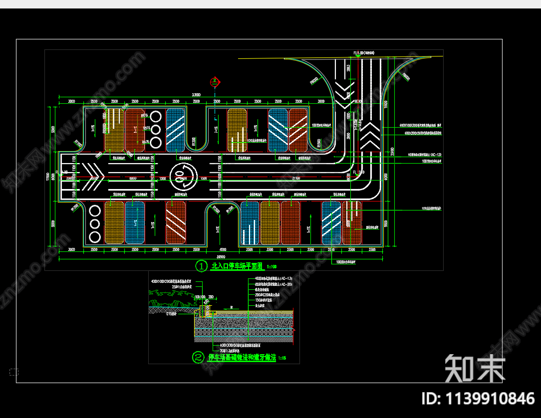 停车场地面详图cad施工图下载【ID:1139910846】
