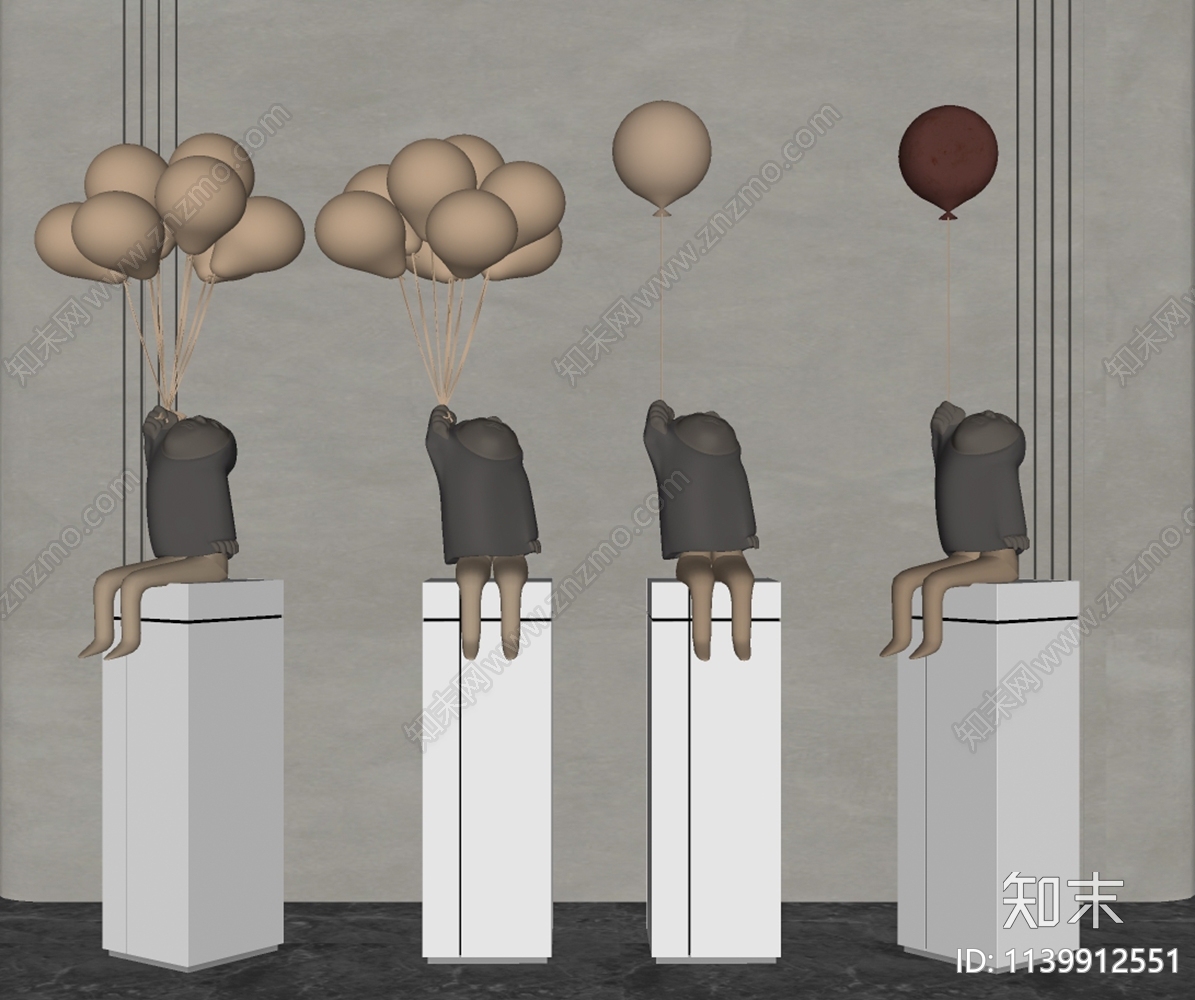 现代人形潮玩雕塑摆件SU模型下载【ID:1139912551】