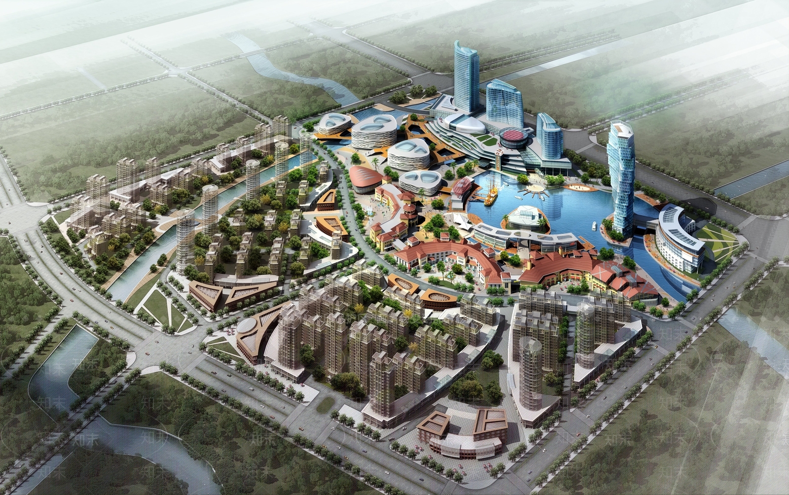 现代城市商业同合体鸟瞰规划3D模型下载【ID:1139921077】