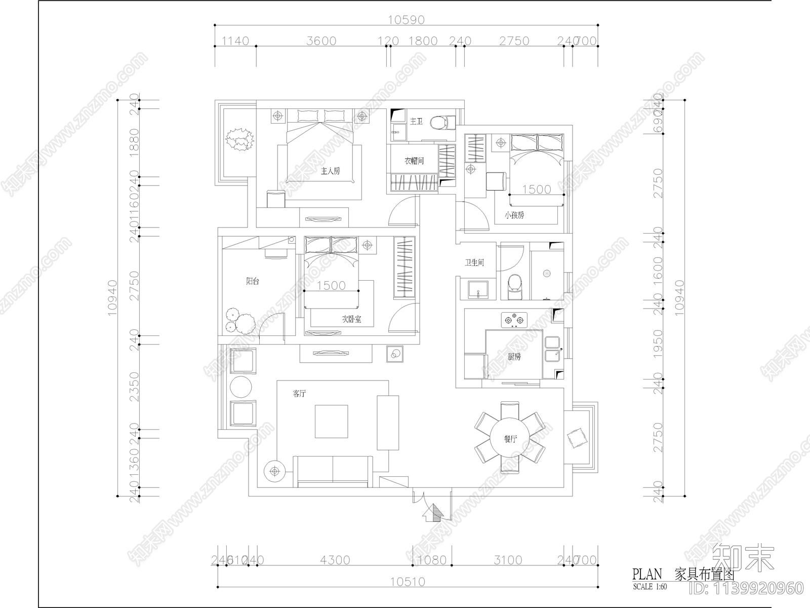 平层家装全套cad施工图下载【ID:1139920960】