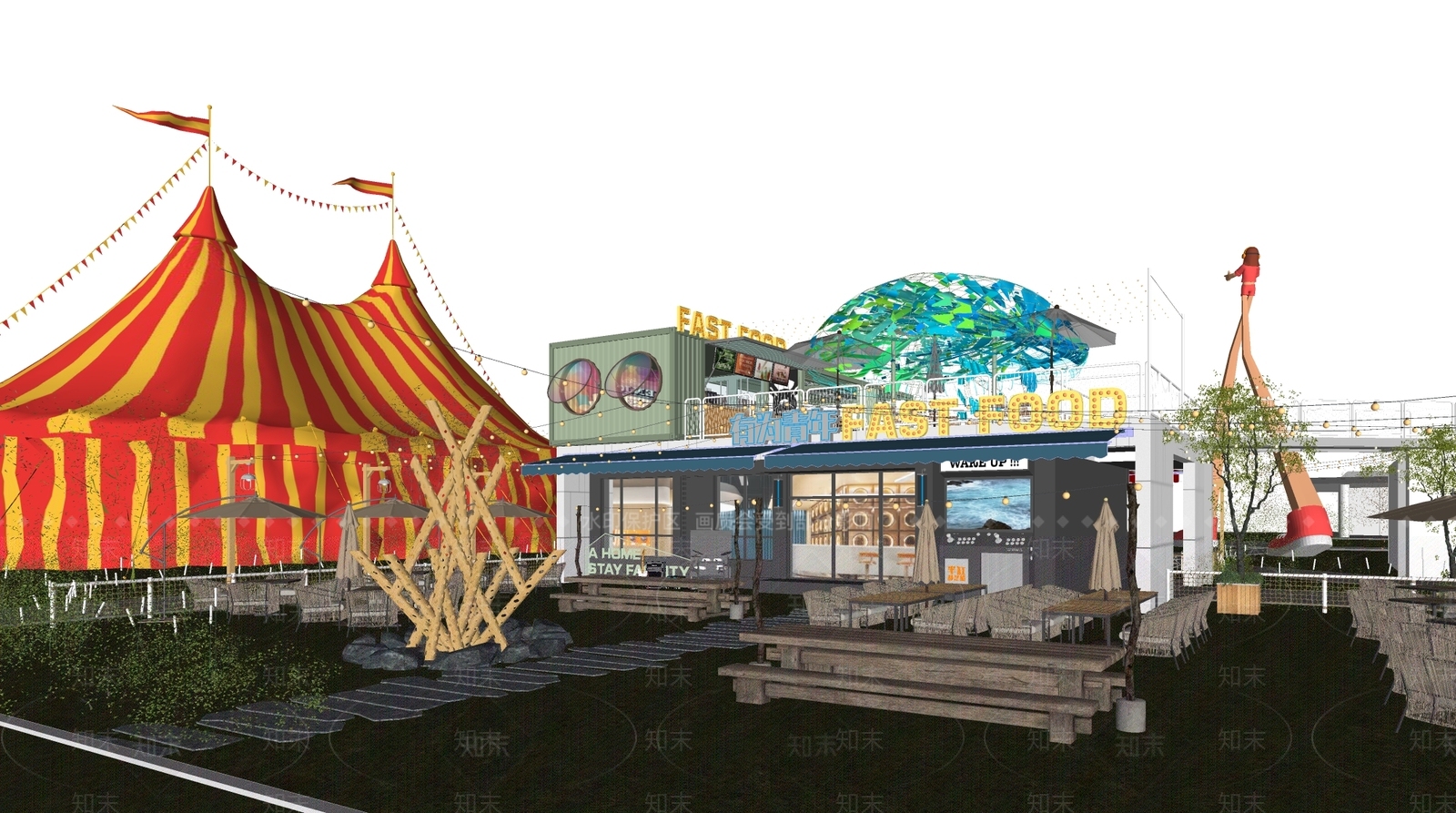 现代户外音乐餐厅SU模型下载【ID:1139921101】