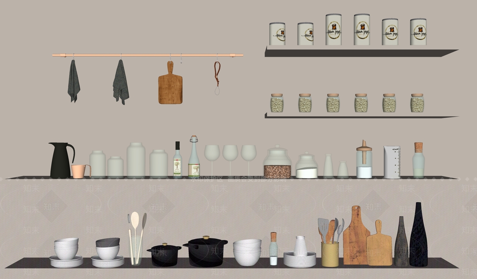 厨房用品组合SU模型下载【ID:1139927278】