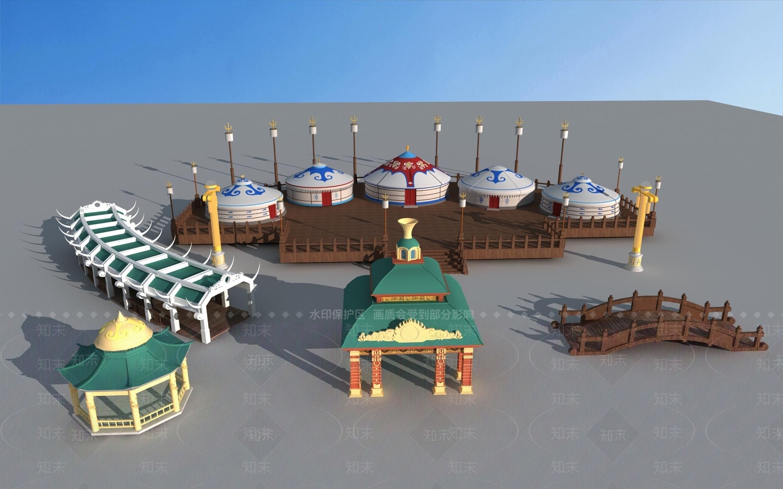 中式蒙古包3D模型下载【ID:1139933865】