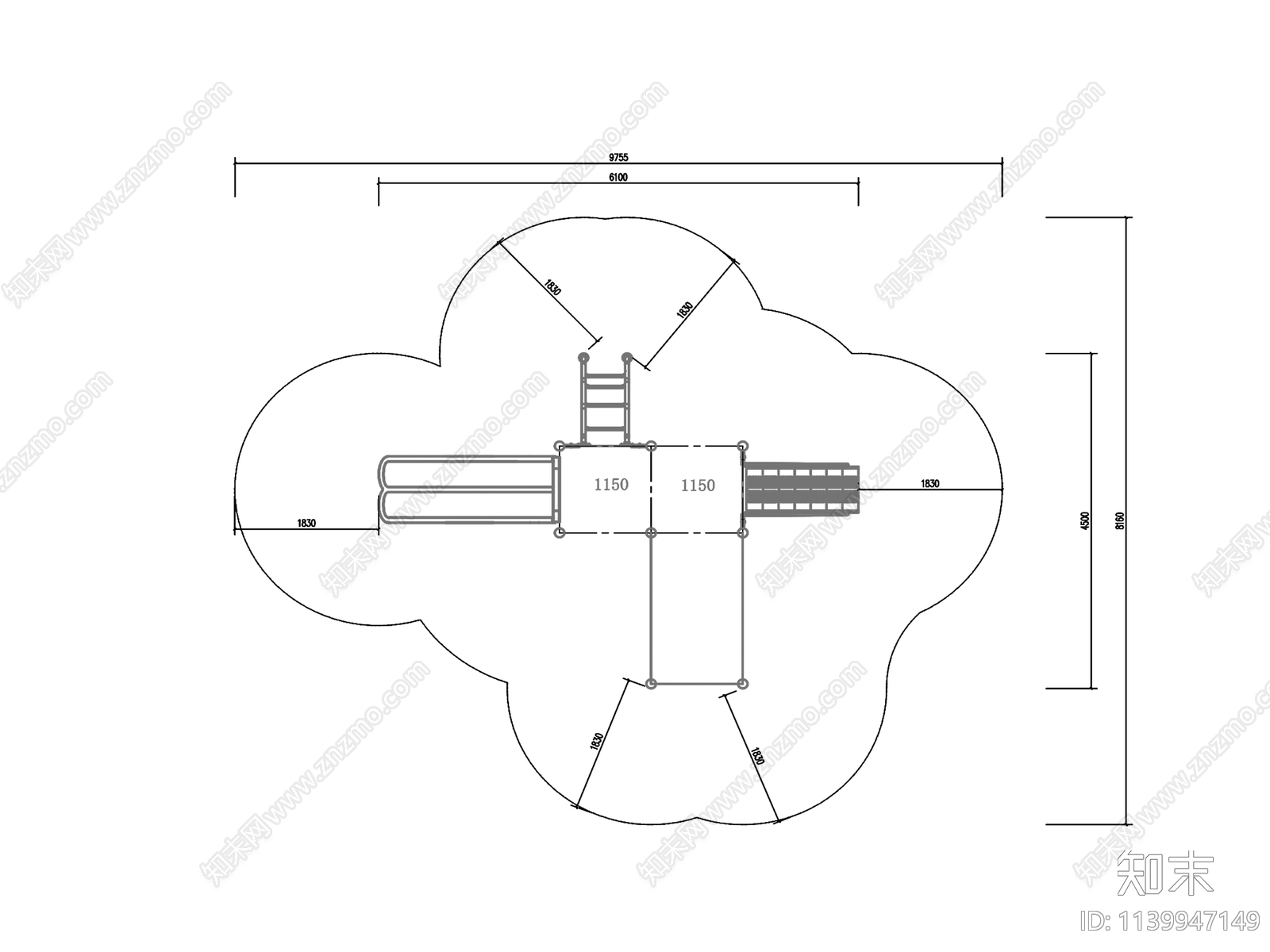 户外健身器材cad施工图下载【ID:1139947149】