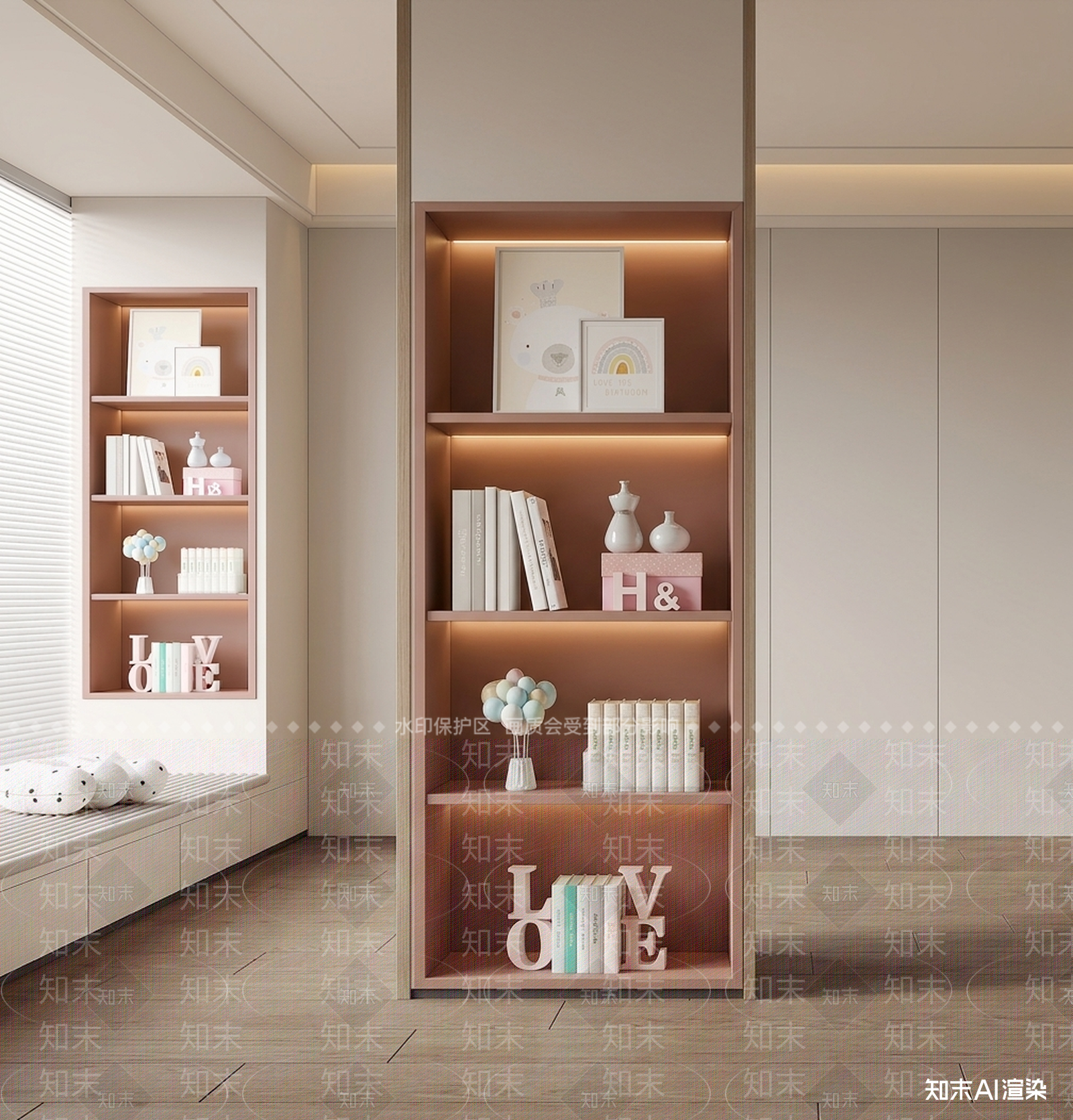 嵌入式开放式书架儿童书房3D模型下载【ID:1227402376】